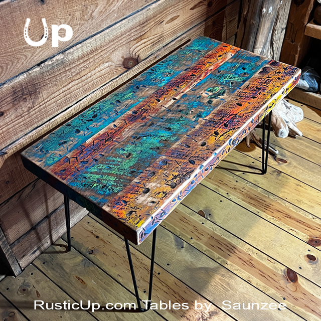 Rustic Table colorful painted reclaimed wood table