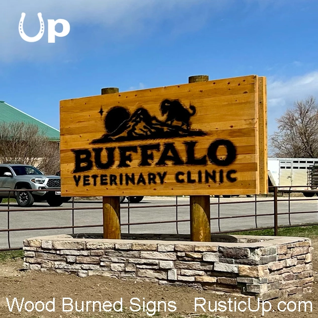 Wood Burned Signs, Business Ranch Signs, Buffalo Sign
